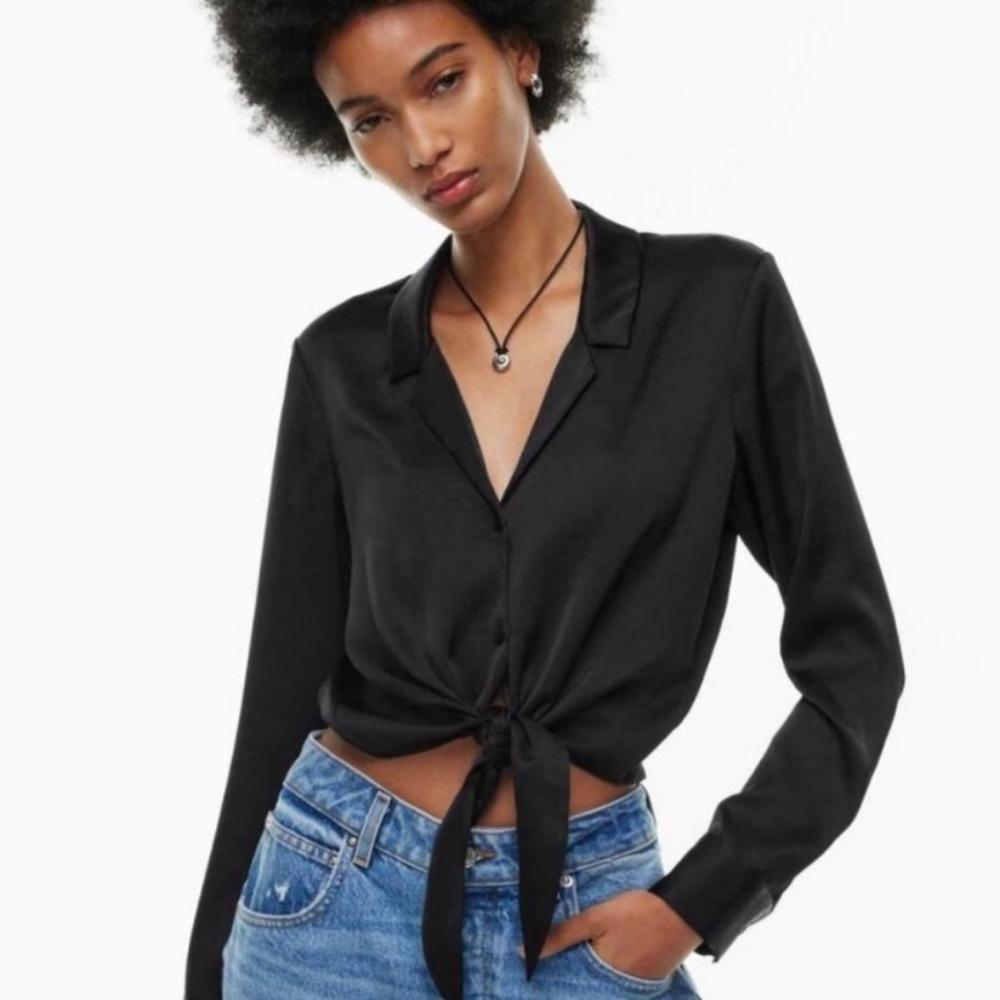 Wilfred Aritzia Black Women's Tie-Front Blouse